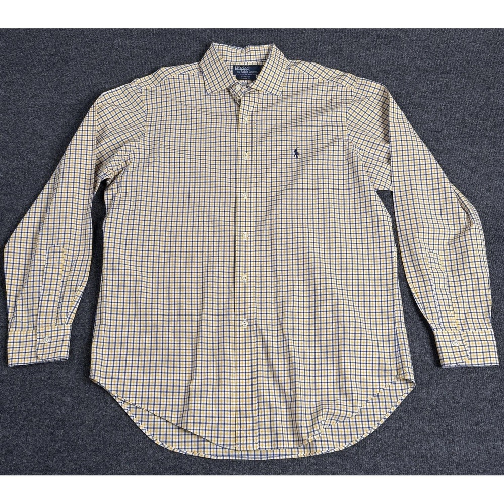 POLO RALPH LAUREN Long Sleeve Shirt Mens L Stanton Classic Yellow Blue Plaid